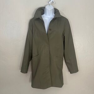 Identify Rubberized Peacoat Size 10 Gently worn 100% polyester raincoat fabric
